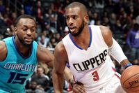 Chris Paul Drives Past Kemba Walker Who Puts his Hand on CP3's Waist