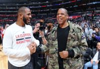 Chris Paul Shakes Hands with Dr Dre 2016 at Staples Center