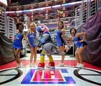 Clipper Spirit Girls Pose with Chuck the Condor in a Funny Picture
