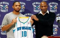 Eric Gordon holds his New Orleans Hornets jersey.JPG