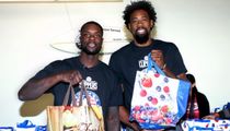 Clipper Teammates Lance Stephenson & DeAndre Jordan Hold up Grocery Bags at Charity Event